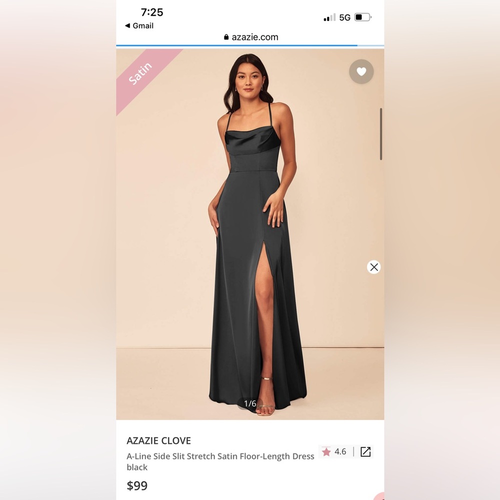 Azazie Clove Black Satin Bridesmaid Dress